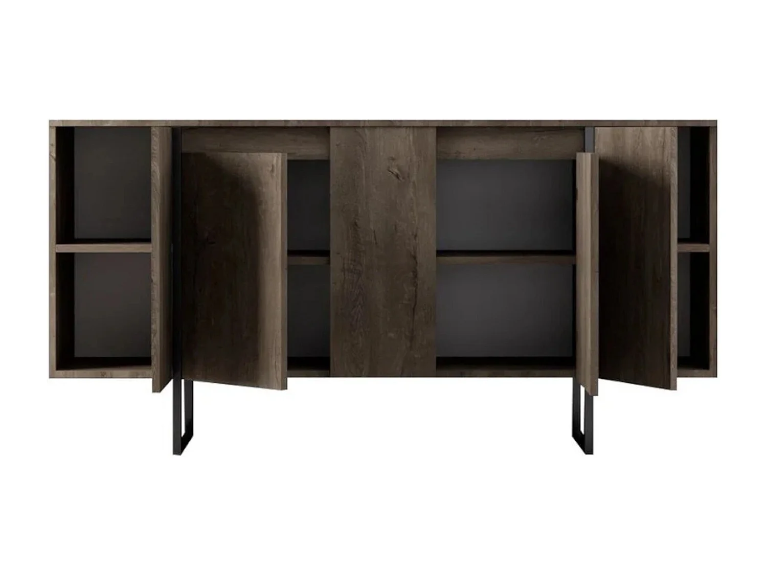 Buffet Betel, Buffet du salon, Commode de salon, Garde-manger de cuisine, 160x35h80 cm, Noyer et Noir
