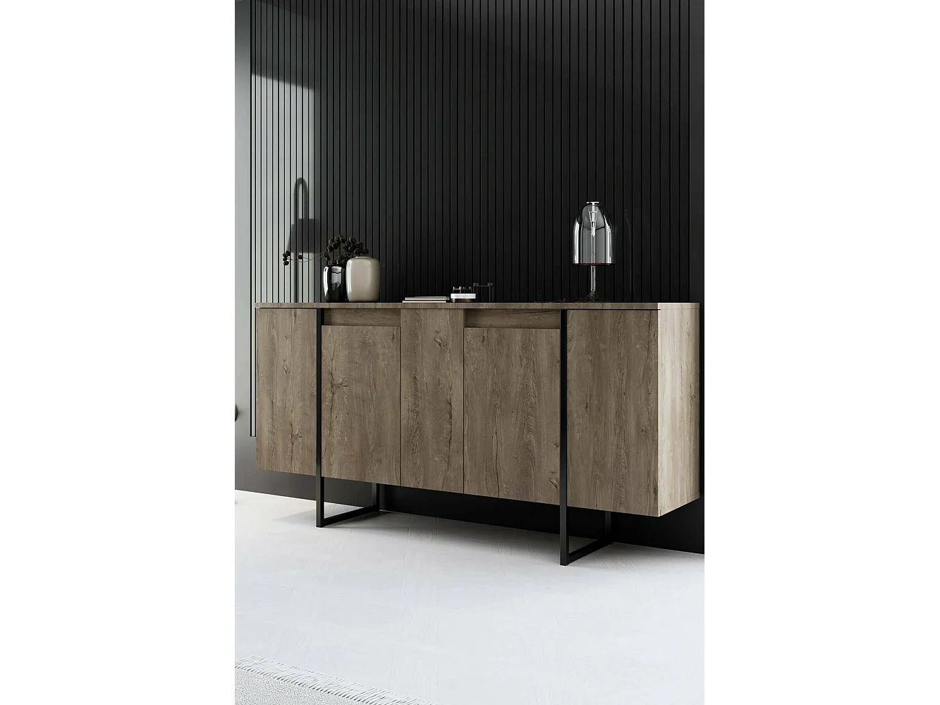 Credenza Dgarzitt, BuFfet de sala de estar, forma de sala de estar, despensa de cozinha, 160x35h80 cm, nogueira e preto