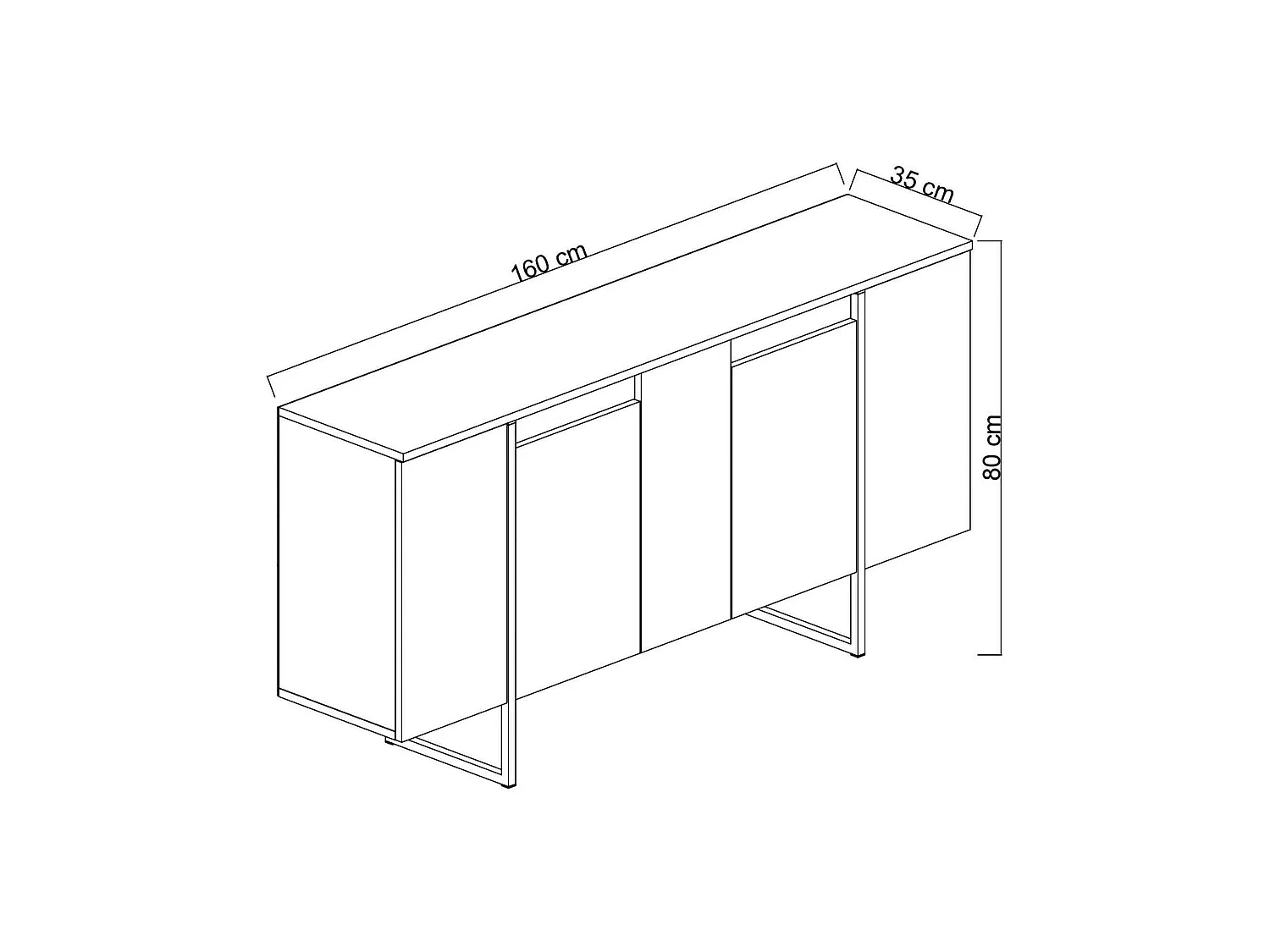 Buffet Betel, Buffet du salon, Commode de salon, Garde-manger de cuisine, 160x35h80 cm, Noyer et Noir