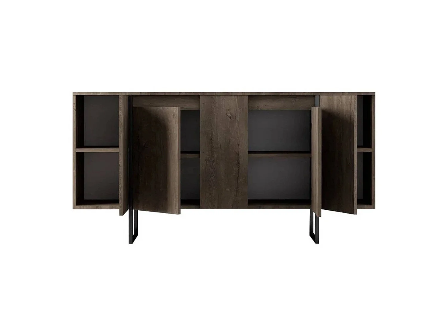 Buffet Betel, Buffet du salon, Commode de salon, Garde-manger de cuisine, 160x35h80 cm, Noyer et Noir