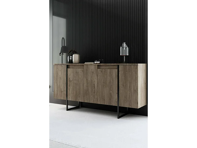 Dgarzitt Dressoir, BuWoonkamer Ffet, Woonkamer, Keuken Pantry, 160x35h80 cm, Walnoot en Zwart