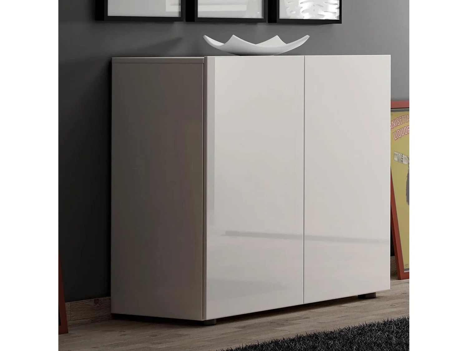 Dfaticant dressoir, Woonkamerbuffet, Woonkamer, Keukenkast, Made in Italy, 90x38h79 cm, Glanzend wit