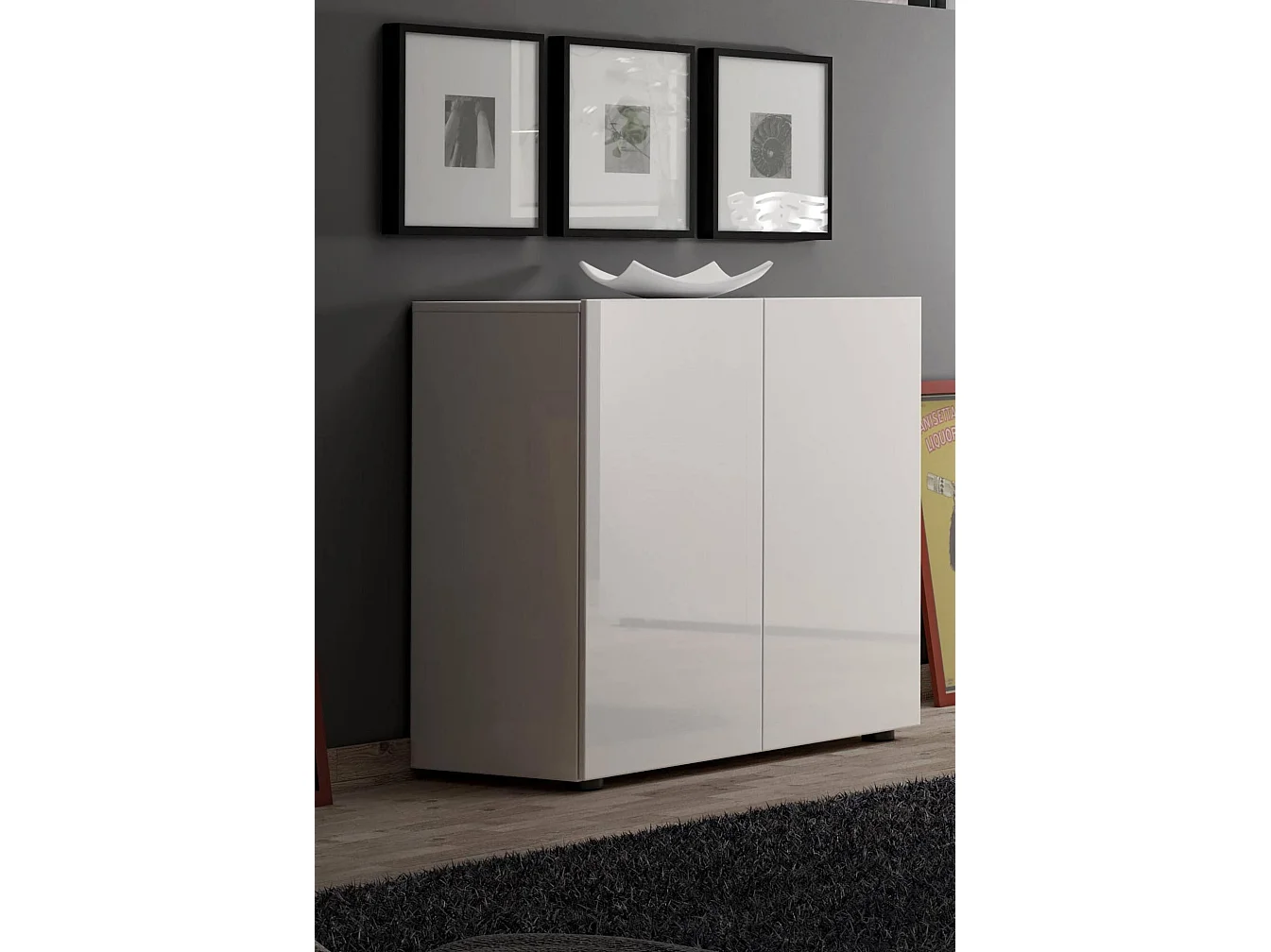 Aparador Dfaticant, Buffet de sala de estar, Madia de sala de estar, Despensa de cozinha, Made in Italy, 90x38h79 cm, Branco brilhante