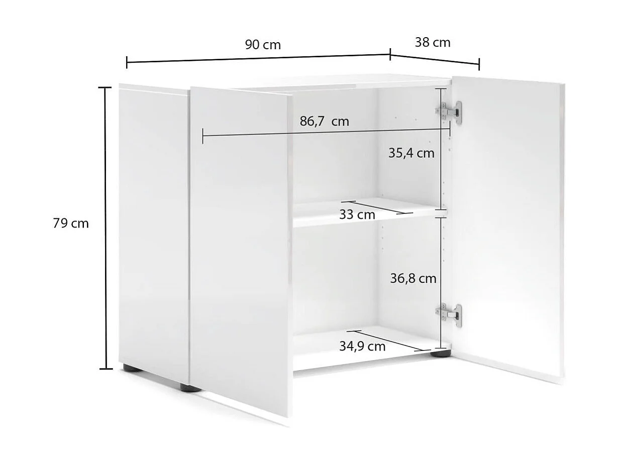 Aparador Dfaticant, Buffet de sala de estar, Madia de sala de estar, Despensa de cozinha, Made in Italy, 90x38h79 cm, Branco brilhante