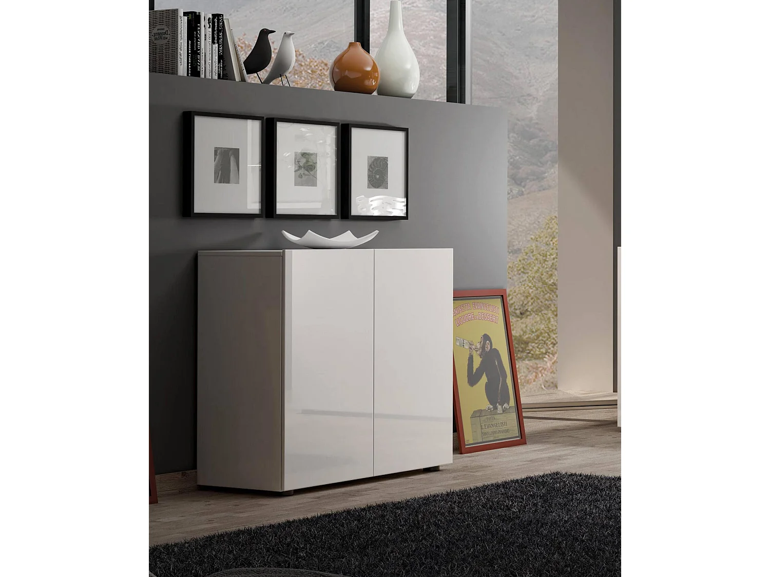 Aparador Dfaticant, Buffet de sala de estar, Madia de sala de estar, Despensa de cozinha, Made in Italy, 90x38h79 cm, Branco brilhante