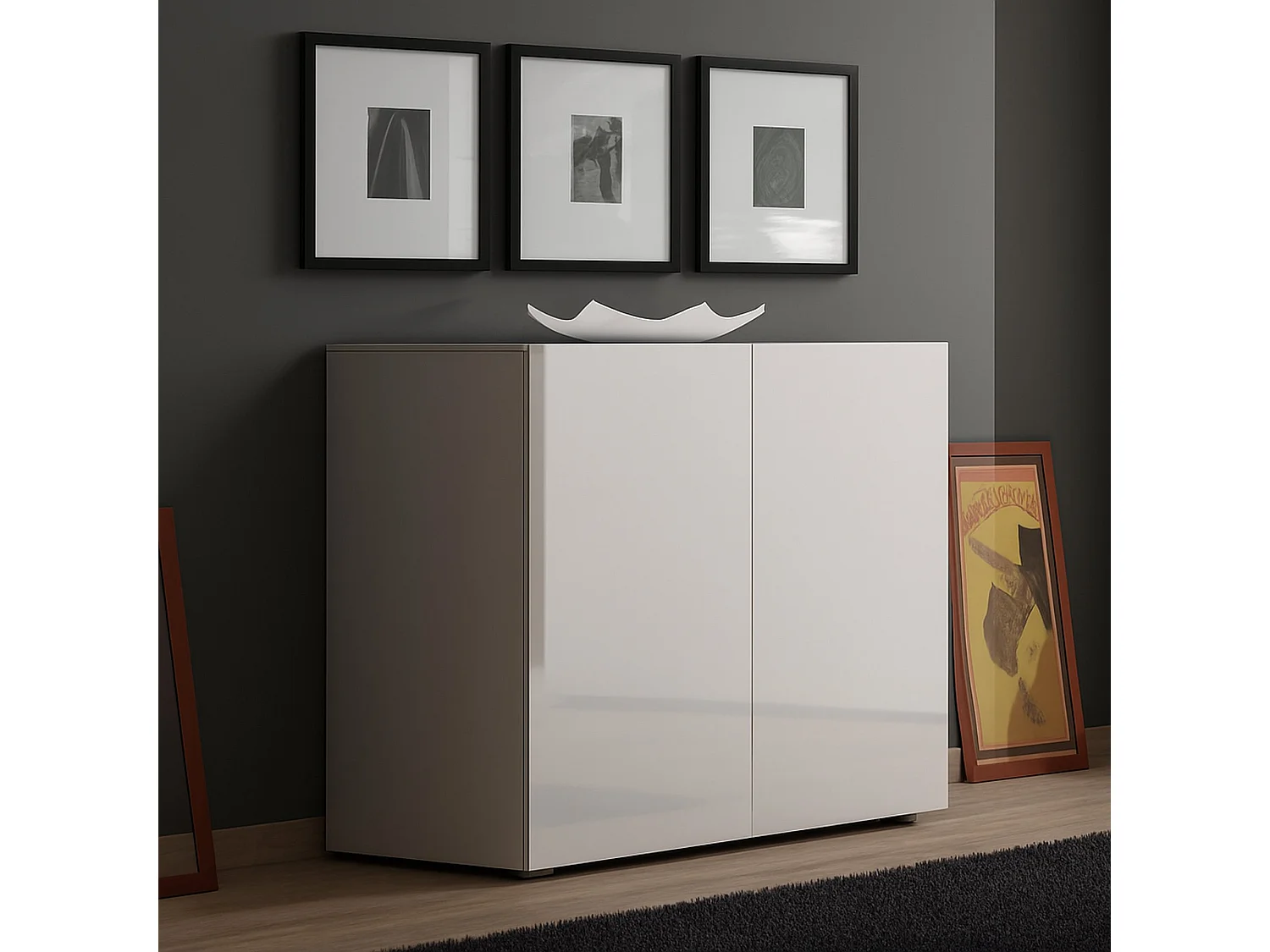 Dfaticant dressoir, Woonkamerbuffet, Woonkamer, Keukenkast, Made in Italy, 90x38h79 cm, Glanzend wit