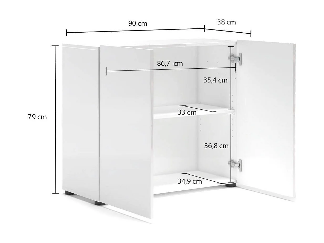 Dfaticant dressoir, Woonkamerbuffet, Woonkamer, Keukenkast, Made in Italy, 90x38h79 cm, Glanzend wit