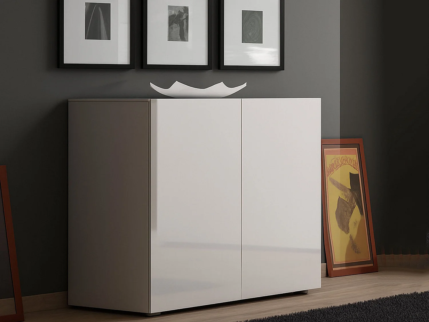 Buffet Abeba, Buffet du salon, Commode de salon, Garde-manger de cuisine, Made in Italy, 90x38h79 cm, Blanc brillant