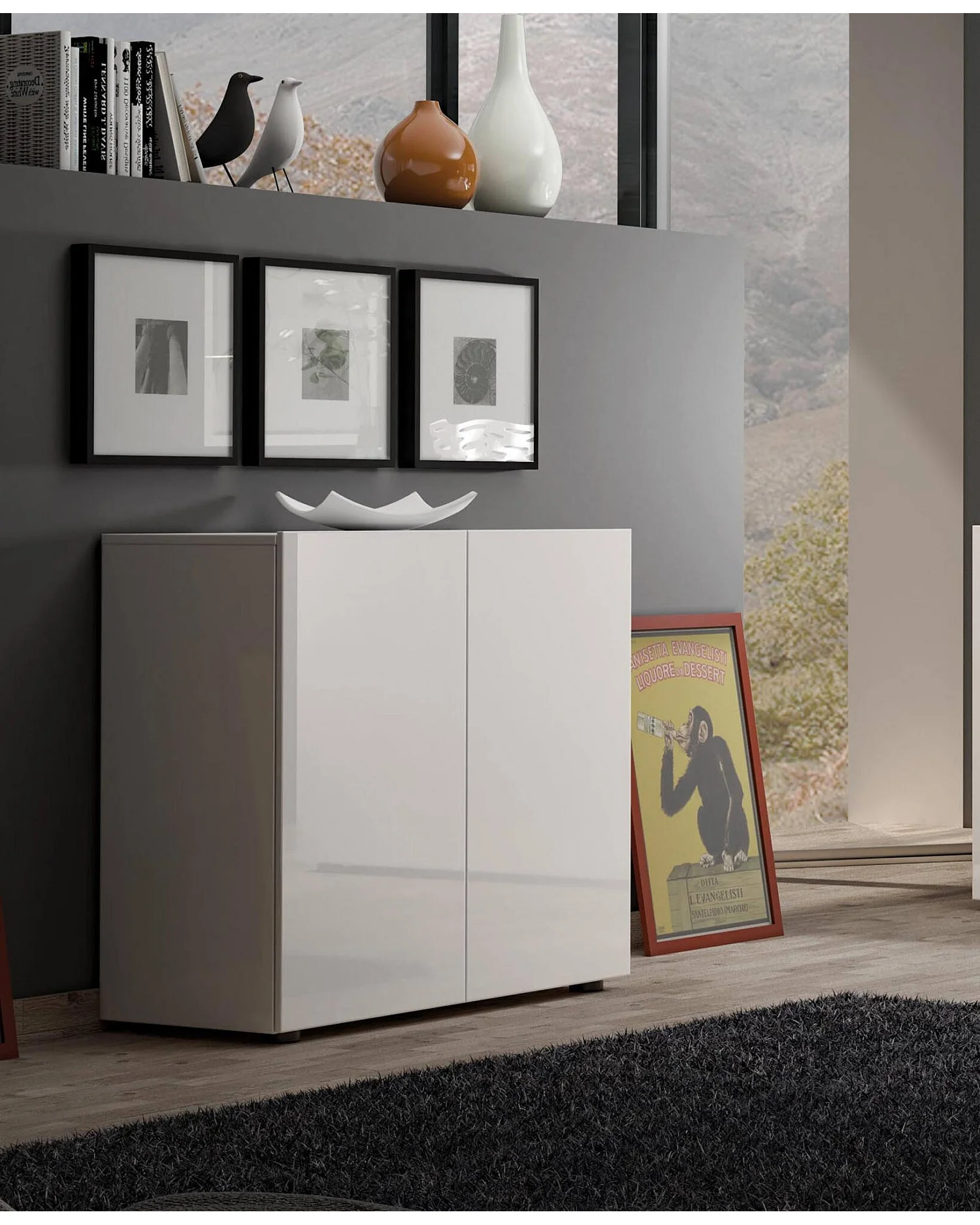 Aparador Dfaticant, Buffet de sala de estar, Madia de sala de estar, Despensa de cozinha, Made in Italy, 90x38h79 cm, Branco brilhante