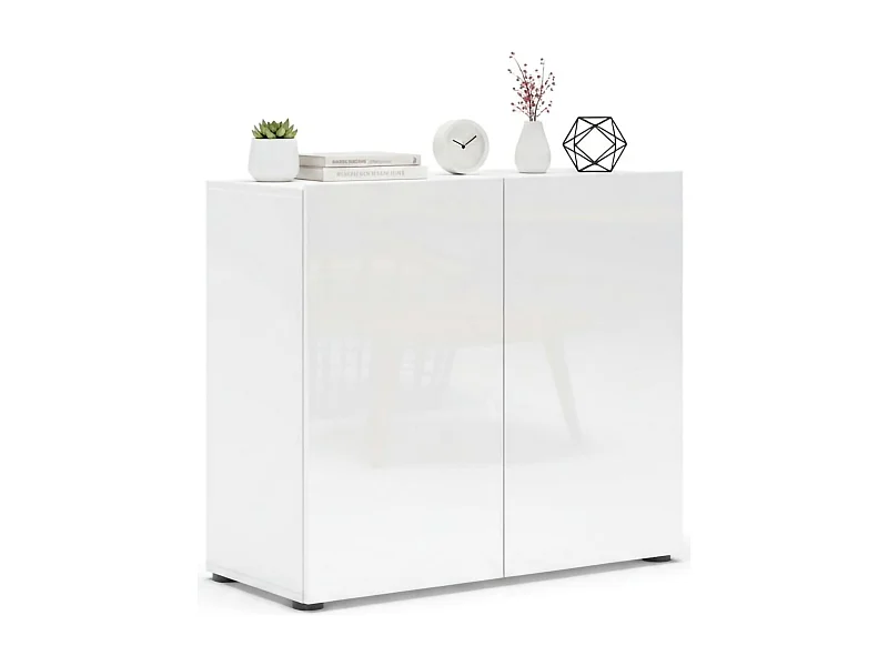 Buffet Abeba, Buffet du salon, Commode de salon, Garde-manger de cuisine, Made in Italy, 90x38h79 cm, Blanc brillant