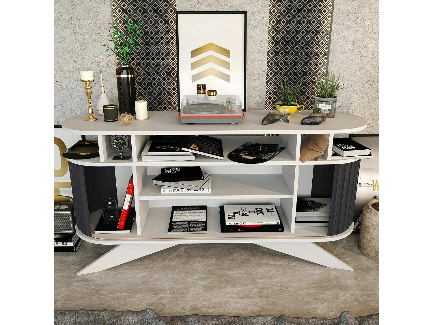 Dpoluzz Dressoir, Woonkamerbuffet, Woonkamer, Keukenkast, 150x43h75 cm, Wit en Antraciet