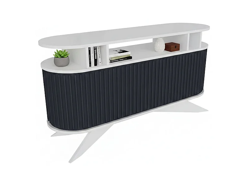 Buffet Zaurak, Buffet du salon, Commode de salon, Garde-manger de cuisine, 150x43h75 cm, Blanc et anthracite