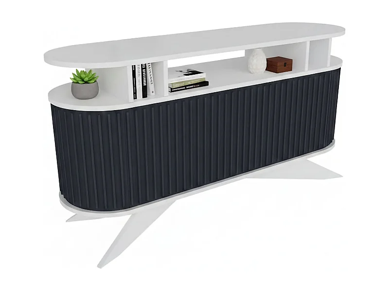 Kommode Dpoluzz, Wohnzimmerbuffet, Wohnzimmer-Sideboard, Moderne Küchen-Speisekammer, 150x43h75 cm, WeiÃŸ und Anthrazit