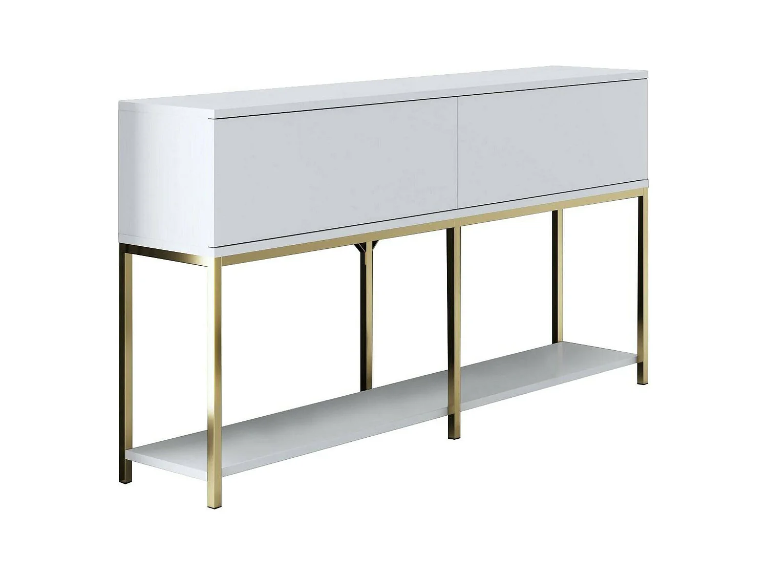 Buffet Altair, Buffet du salon, Commode de salon, Garde-manger de cuisine, 150x30h80 cm, Blanc et Or