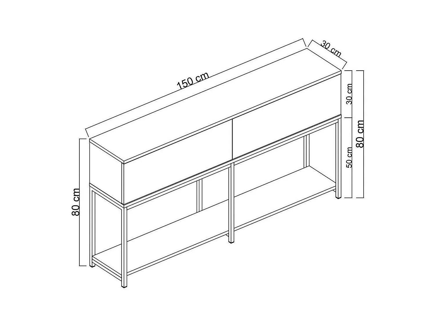 Buffet Altair, Buffet du salon, Commode de salon, Garde-manger de cuisine, 150x30h80 cm, Blanc et Or