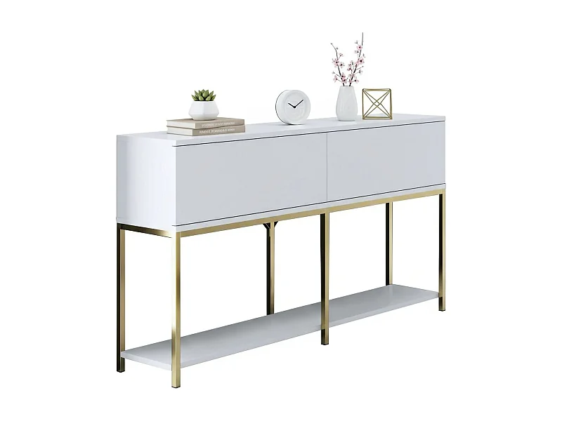 Buffet Altair, Buffet du salon, Commode de salon, Garde-manger de cuisine, 150x30h80 cm, Blanc et Or