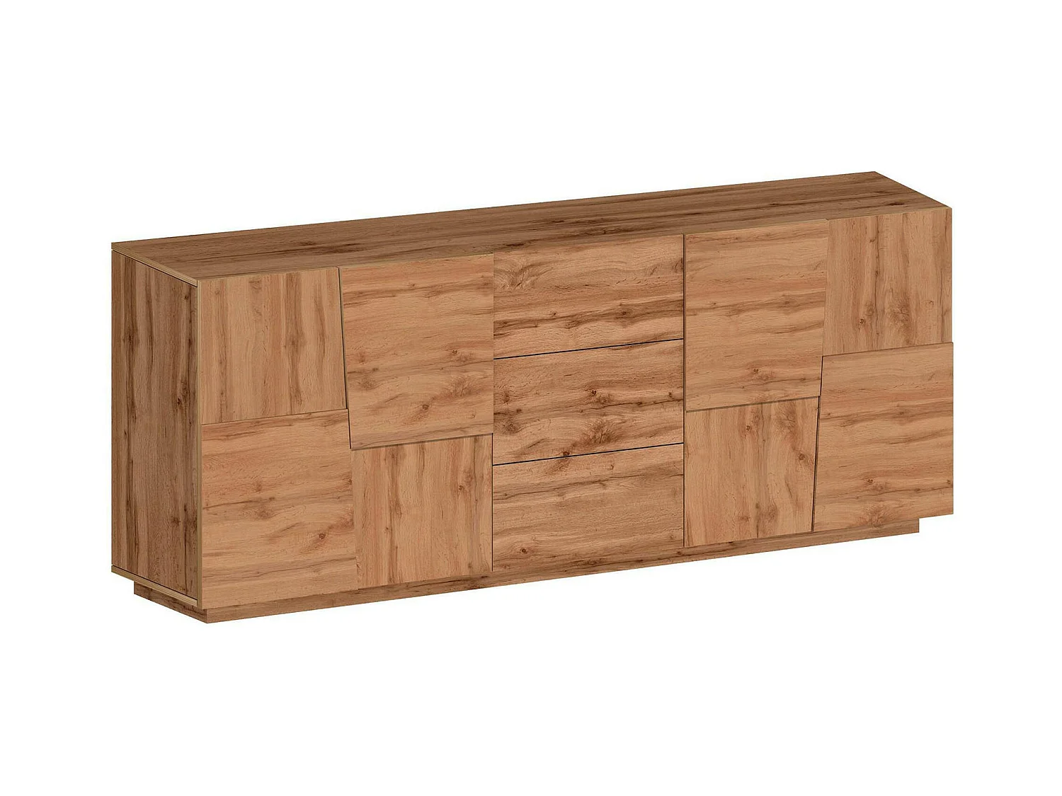 Buffet Yoel, Buffet de salon, Buffet de salon avec 4 portes et 3 tiroirs, 220x44h86 cm, Chêne