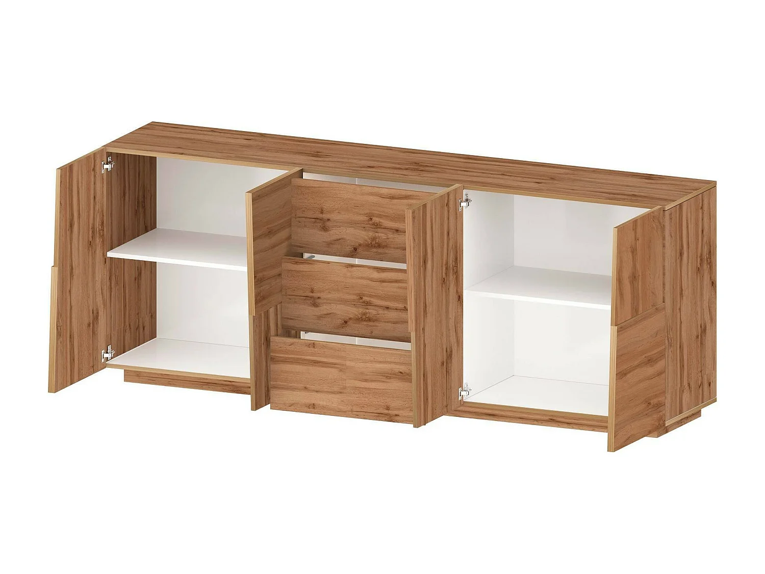 Buffet Yoel, Buffet de salon, Buffet de salon avec 4 portes et 3 tiroirs, 220x44h86 cm, Chêne