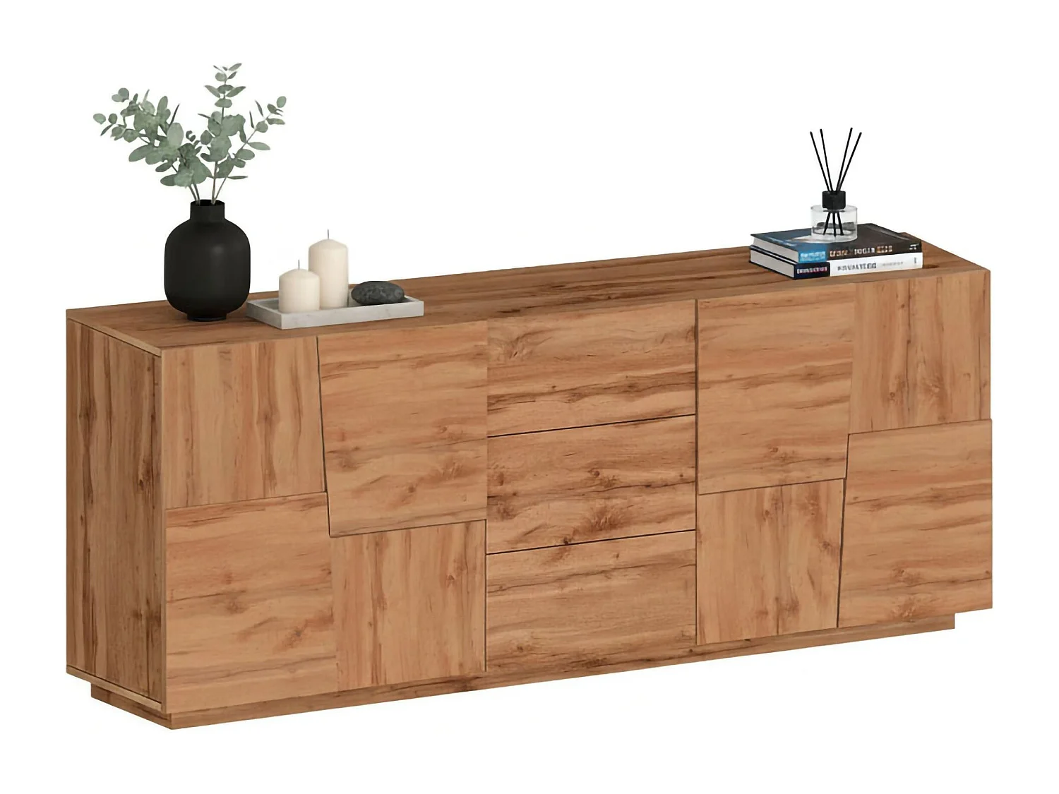 Aparador Ddamsgaar, Buffet de sala de estar, Madia de sala de estarCom 4 portas e 3 gavetas, 220x44h86 cm, Carvalho