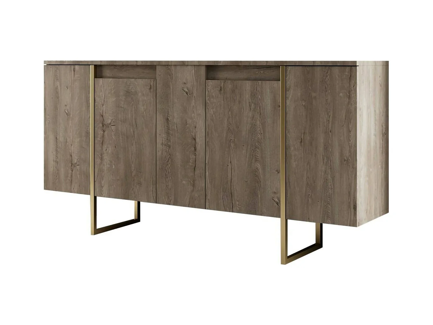 Buffet Betel, Buffet du salon, Commode de salon, Garde-manger de cuisine, 160x35h80 cm, Noyer et Or