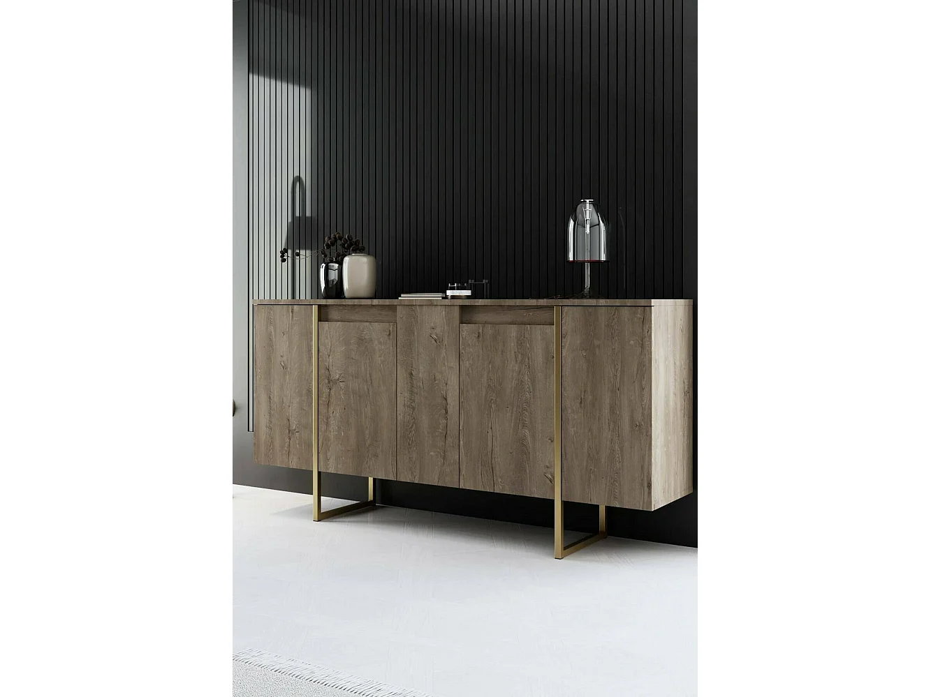 Dgarzitt Dressoir, Buffet voor in de woonkamer, In de woonkamer, Bijkeuken, 160x35h80 cm, Walnoot en goud