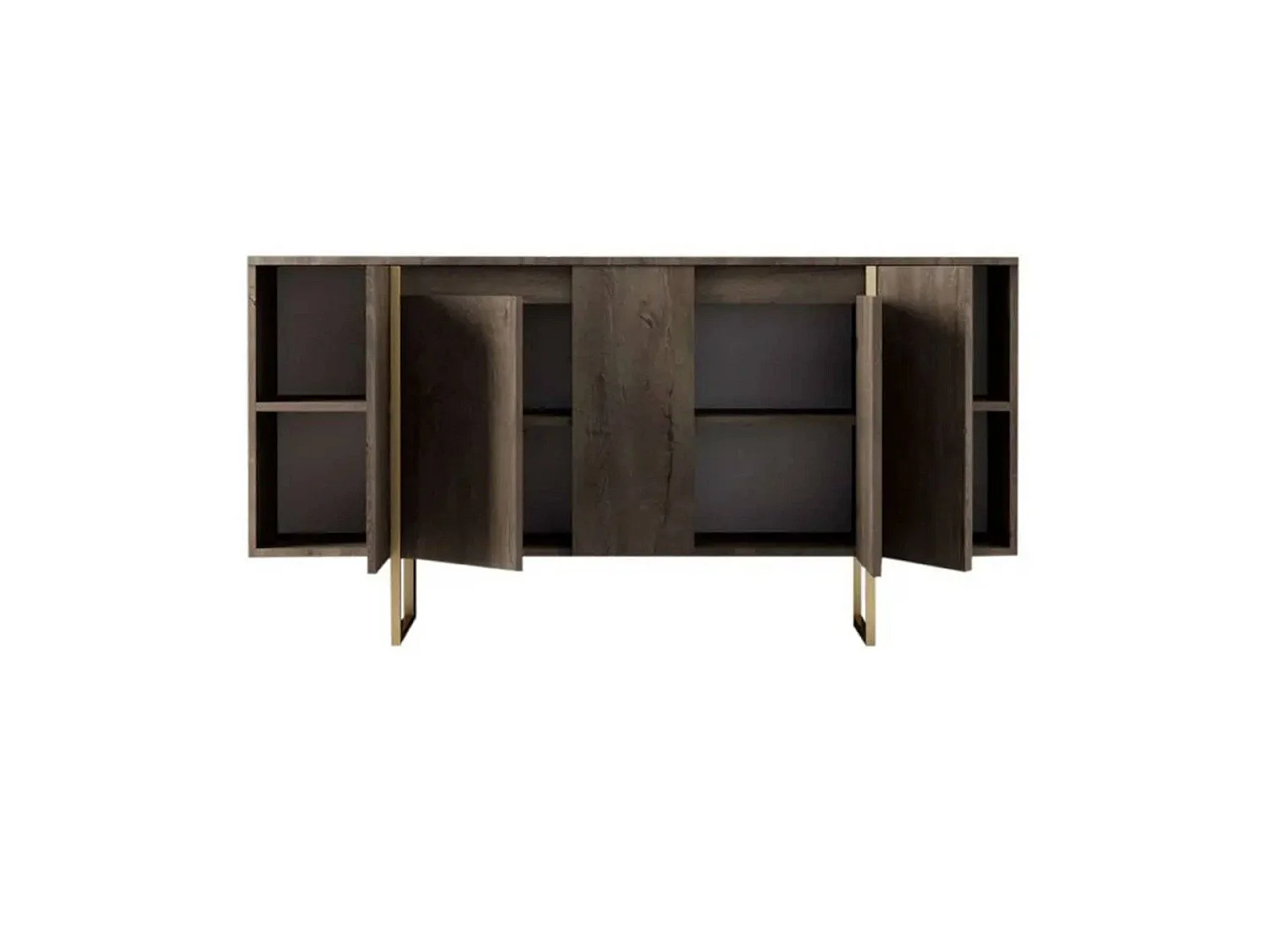 Buffet Betel, Buffet du salon, Commode de salon, Garde-manger de cuisine, 160x35h80 cm, Noyer et Or