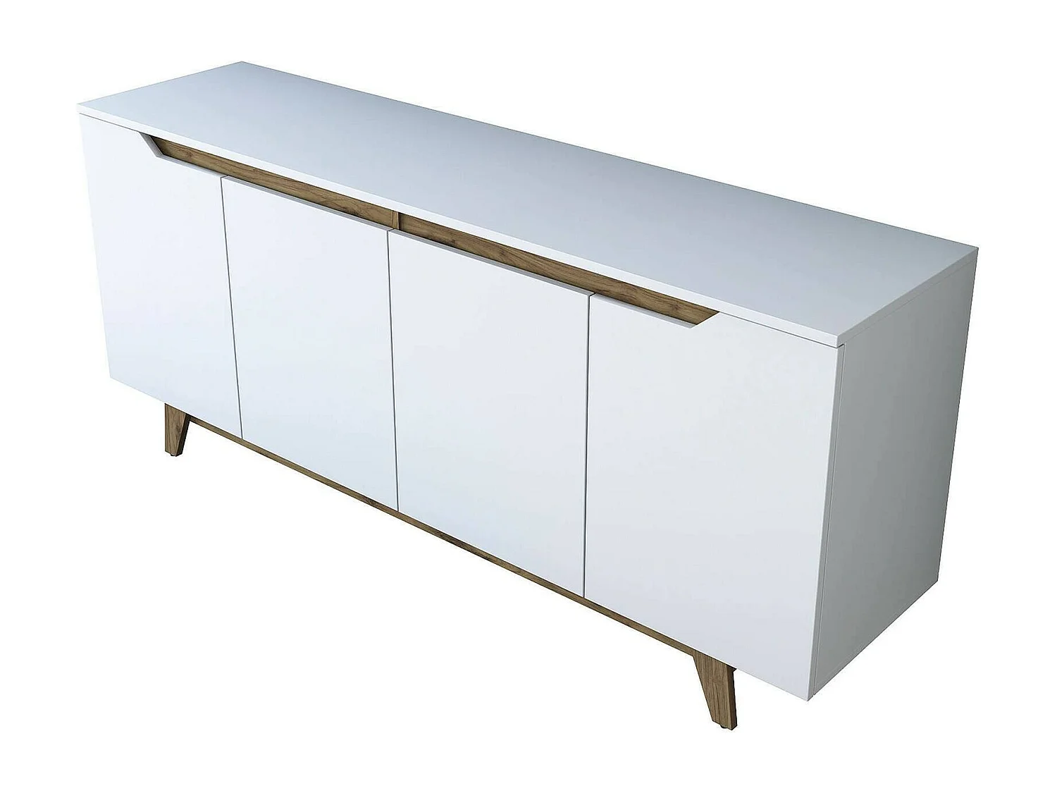 Kommode Dpaves, Wohnzimmerbuffet, Wohnzimmer-Sideboard, Moderne Küchen-Speisekammer, 180x45h79 cm, Weiß und Walnuss