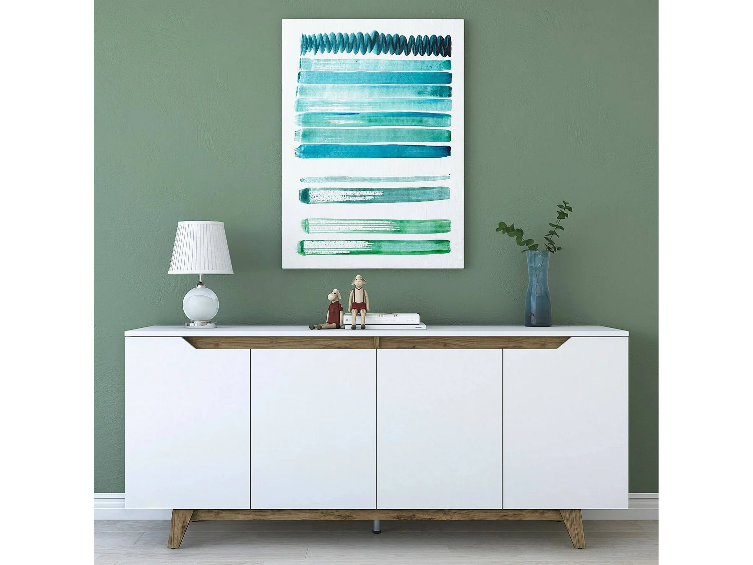 Kommode Dpaves, Wohnzimmerbuffet, Wohnzimmer-Sideboard, Moderne Küchen-Speisekammer, 180x45h79 cm, Weiß und Walnuss