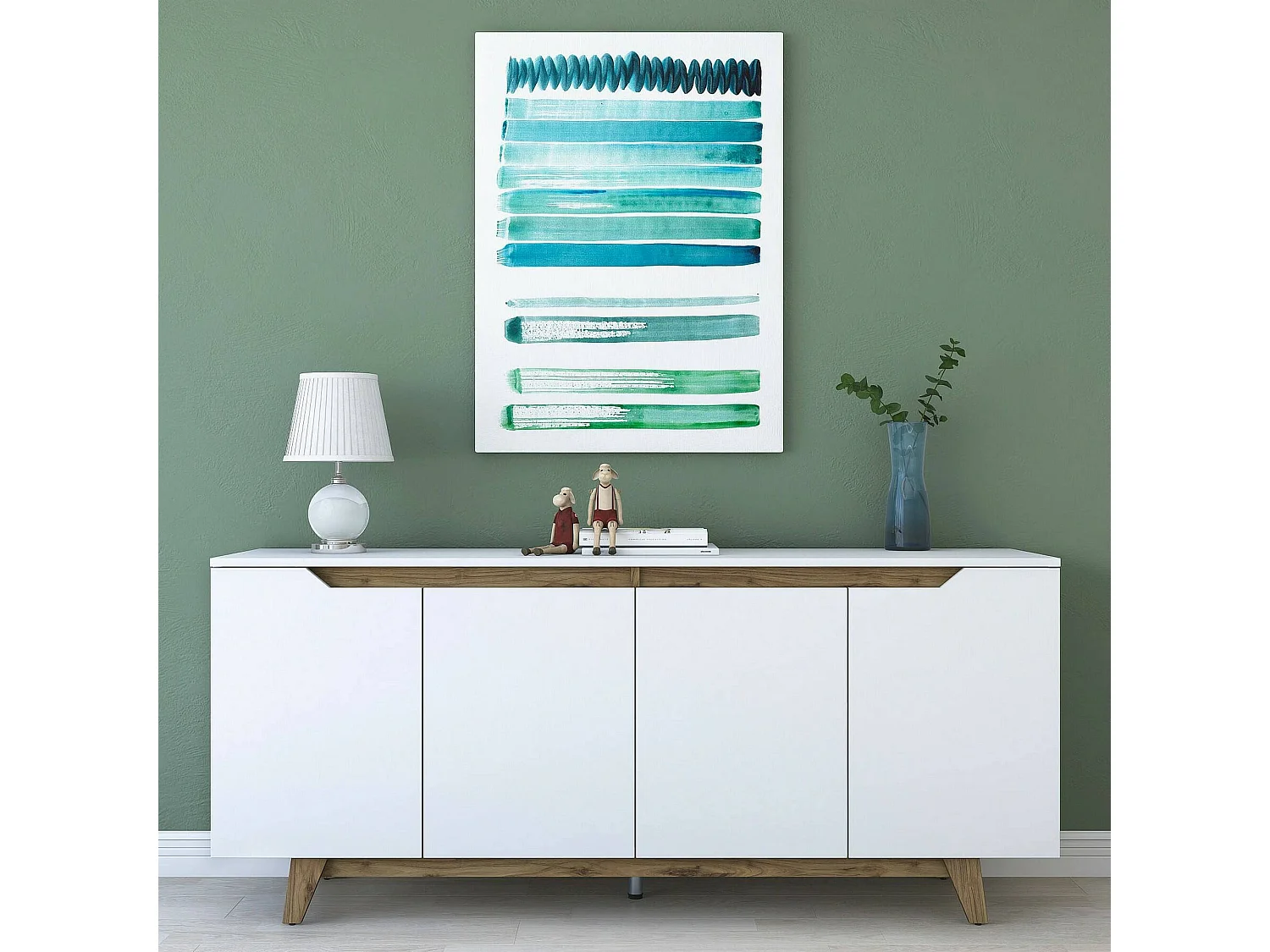 Aparador Dpaves, Buffet de sala, Madia de sala, Despensa de cozinha, 180x45h79 cm, Branco e Nogueira