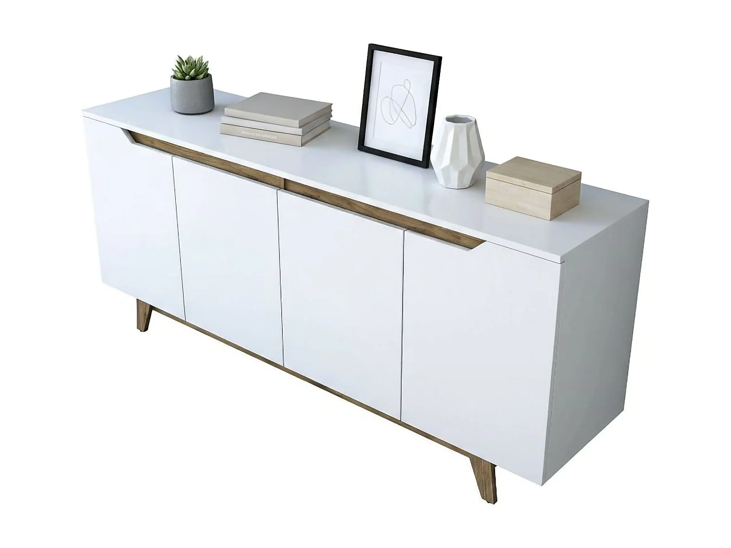 Aparador Dpaves, Buffet de sala, Madia de sala, Despensa de cozinha, 180x45h79 cm, Branco e Nogueira