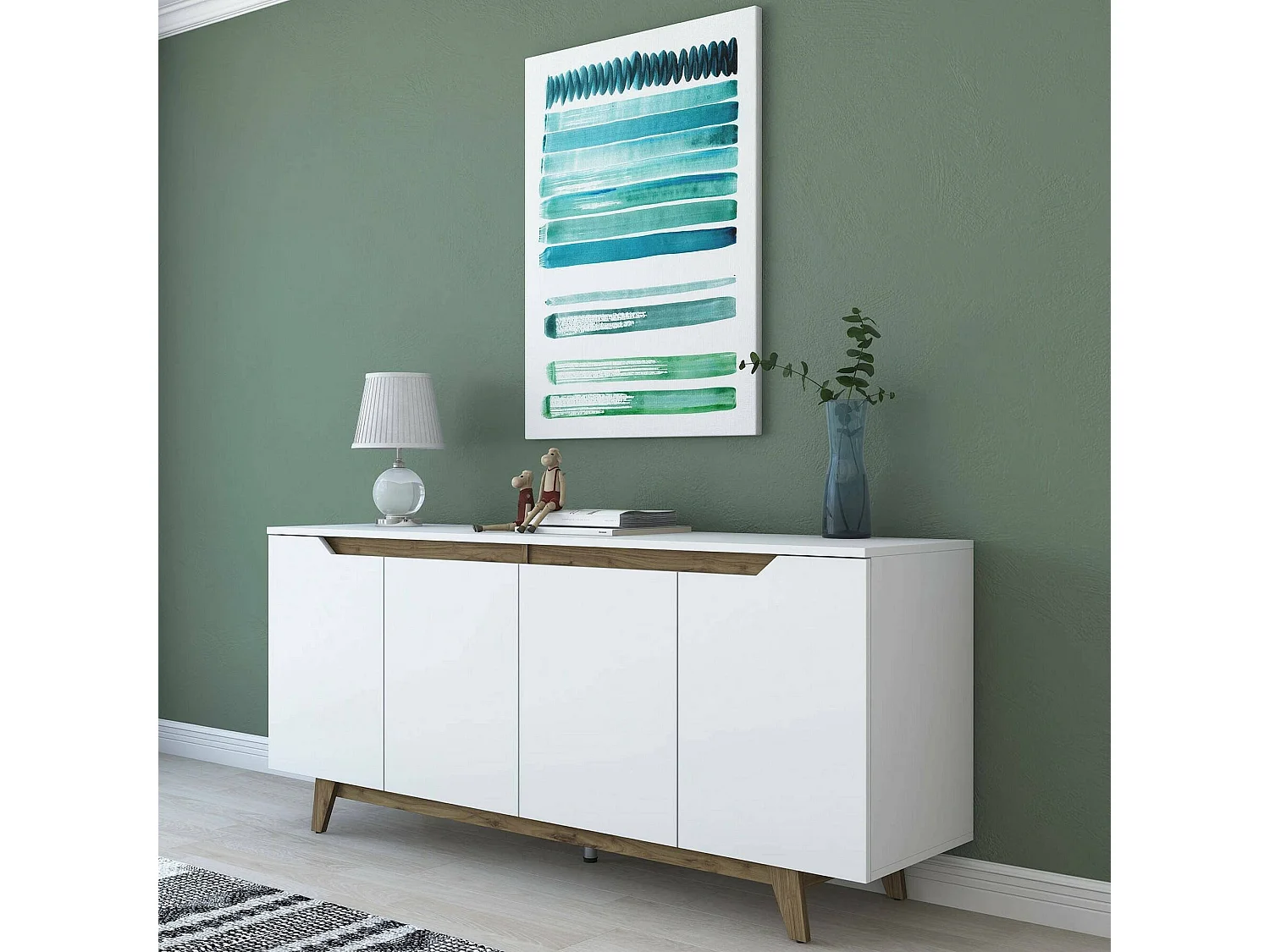 Credenza Ascaro, 2 Ripiani, 45x180x78.6h cm Bianco, Madia