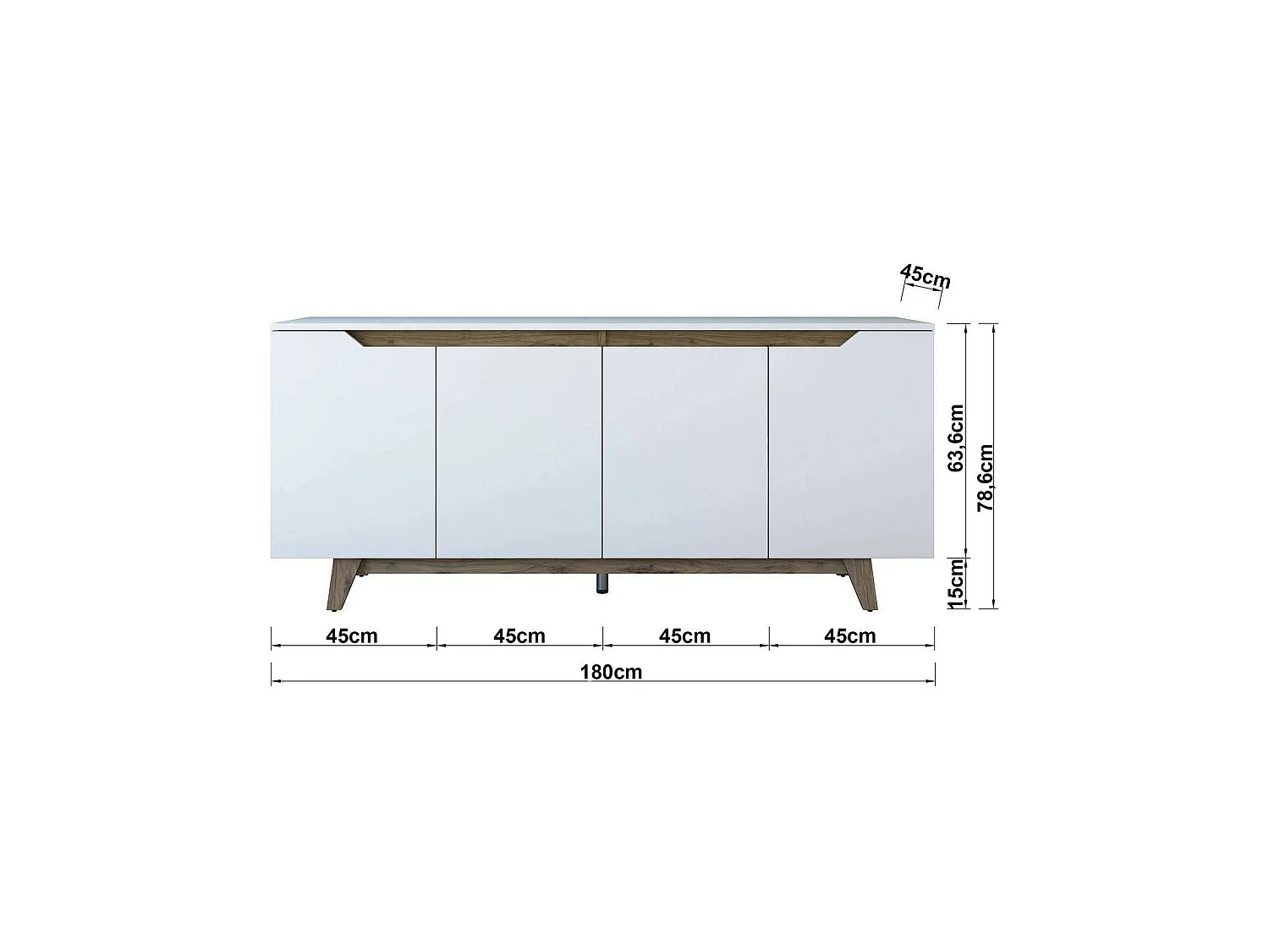 Dpaves dressoir, woonkamerbuffet, woonkamerplank, keukenkast, 180x45h79 cm, wit en walnoot