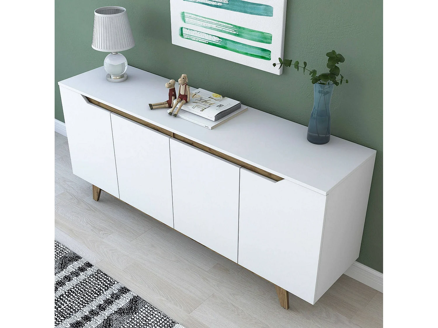 Dpaves dressoir, woonkamerbuffet, woonkamerplank, keukenkast, 180x45h79 cm, wit en walnoot