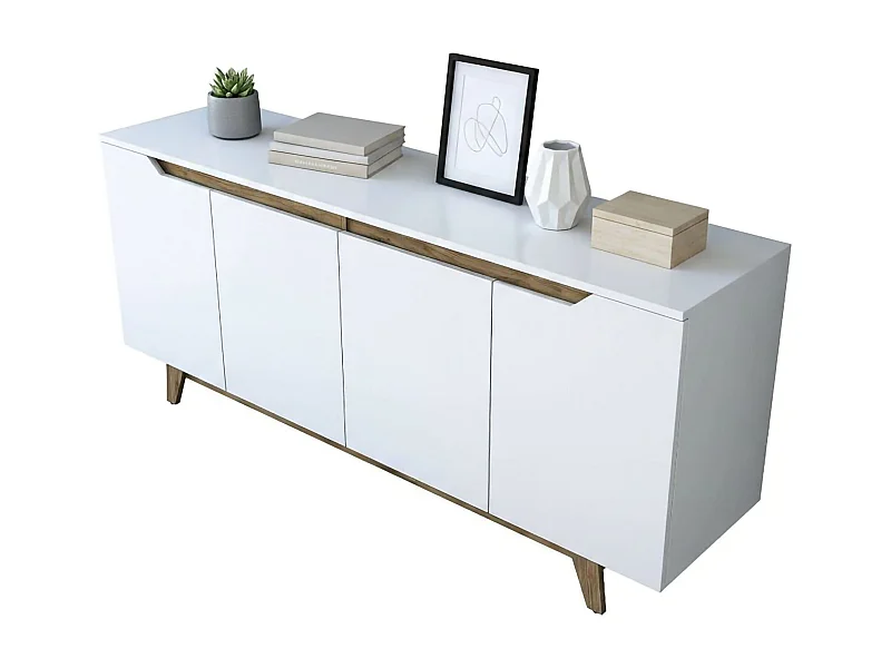 Buffet Nusakan, Buffet du salon, Commode de salon, Garde-manger de cuisine, 180x45h79 cm, Blanc et Noyer