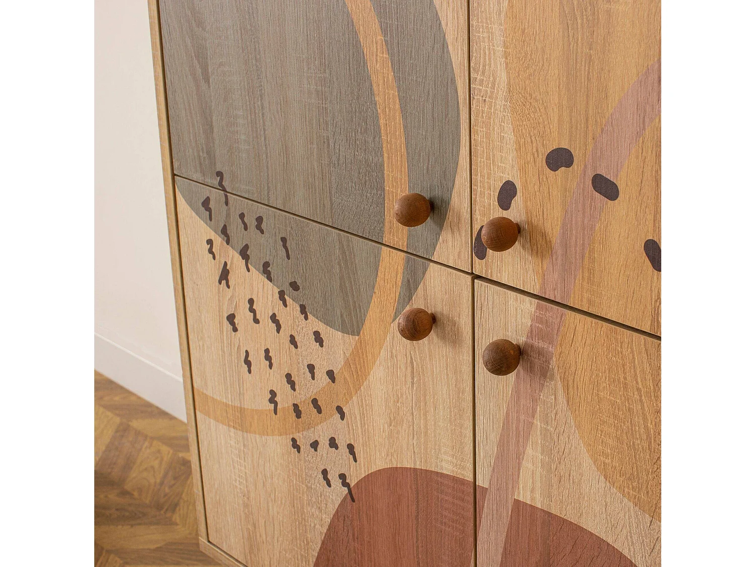 Kommode Dgiannin, Wohnzimmerbuffet, Wohnzimmer-Sideboard, Moderne Küchen-Speisekammer, 95x36h111 cm, Bunt