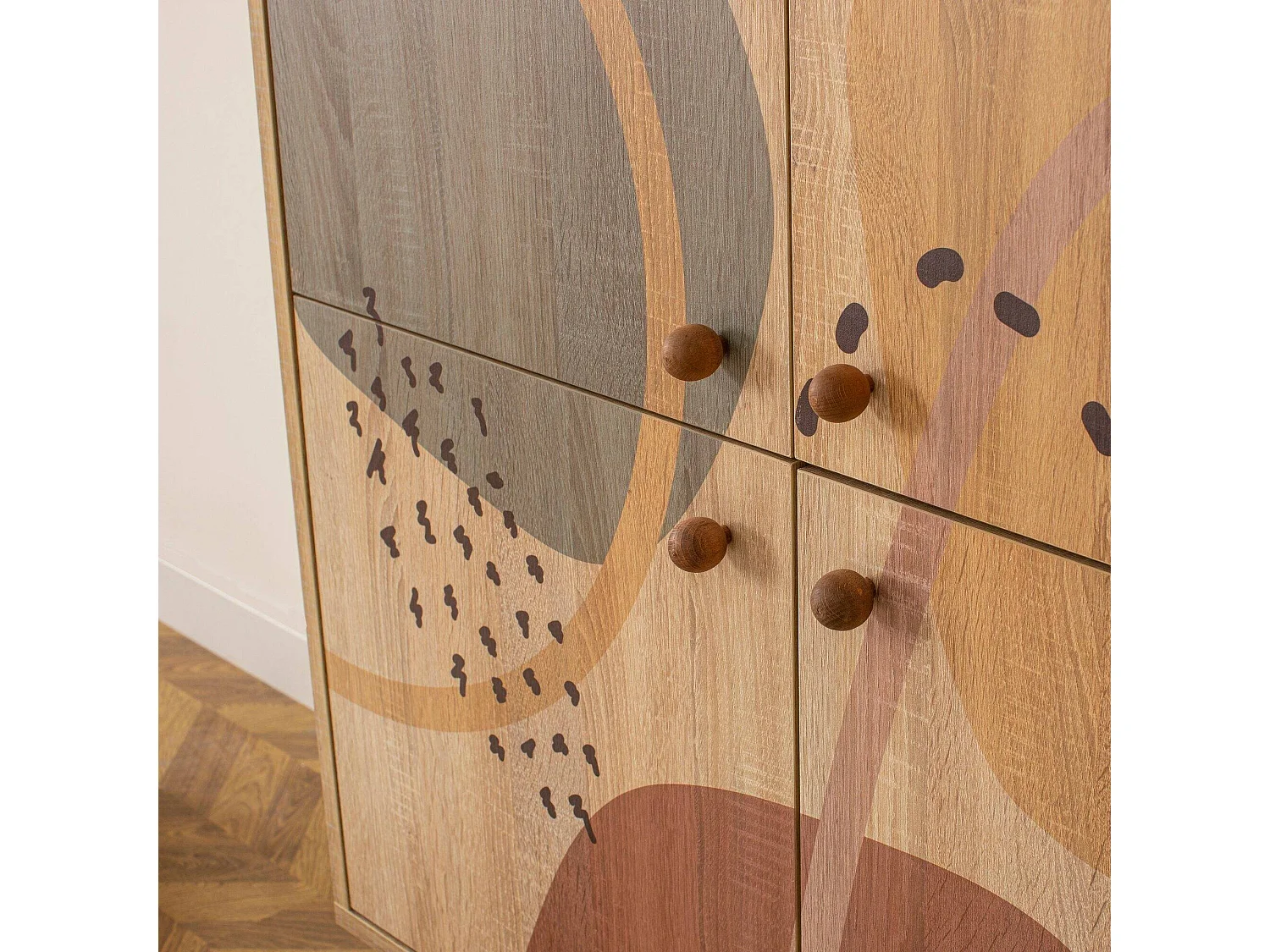 Kommode Dgiannin, Wohnzimmerbuffet, Wohnzimmer-Sideboard, Moderne Küchen-Speisekammer, 95x36h111 cm, Bunt