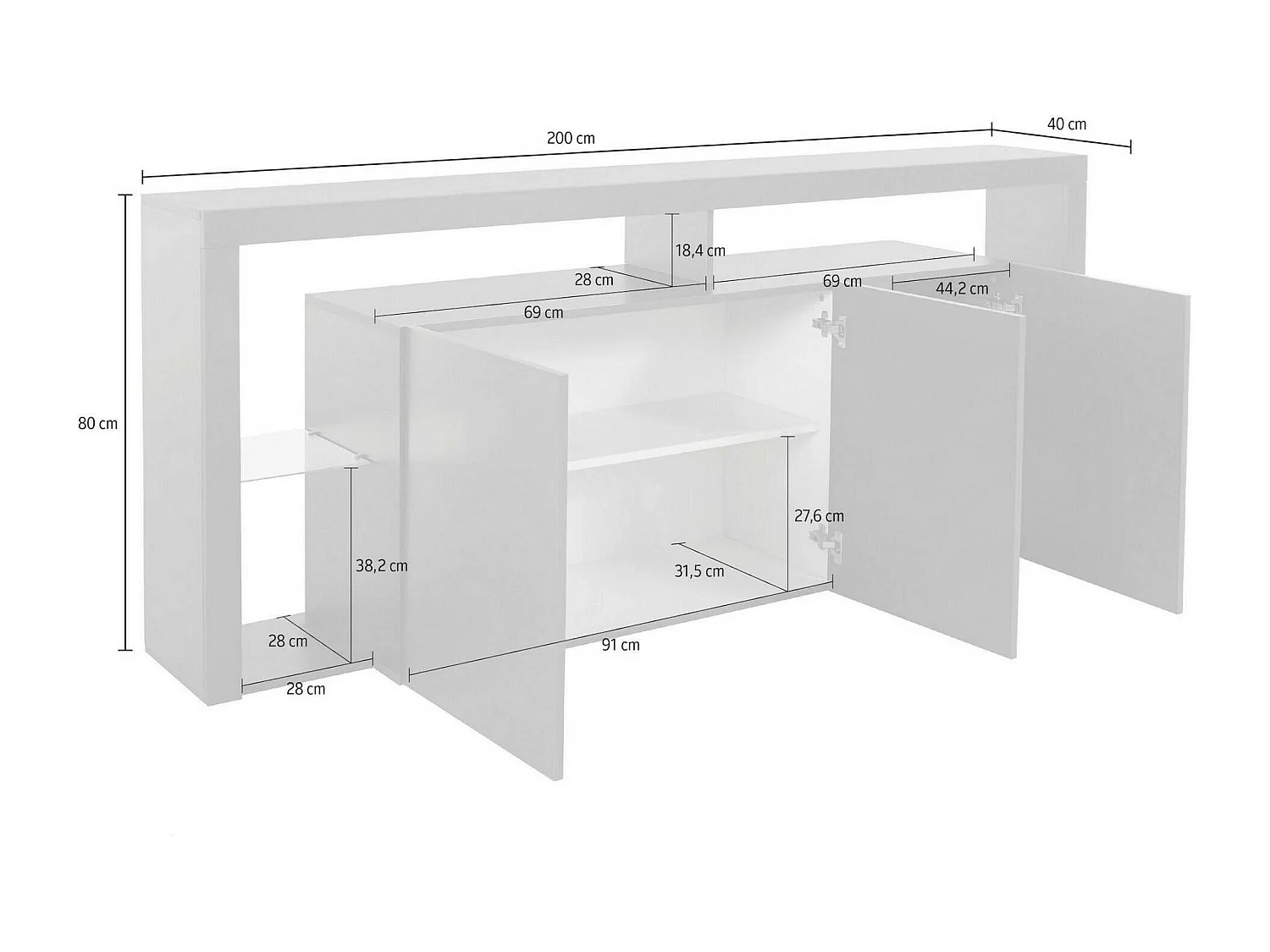 Buffet Willer, Buffet de salon 3 portes, Buffet de salon, Buffet moderne, 100% Made in Italy, 200x40h80 cm, Anthracite