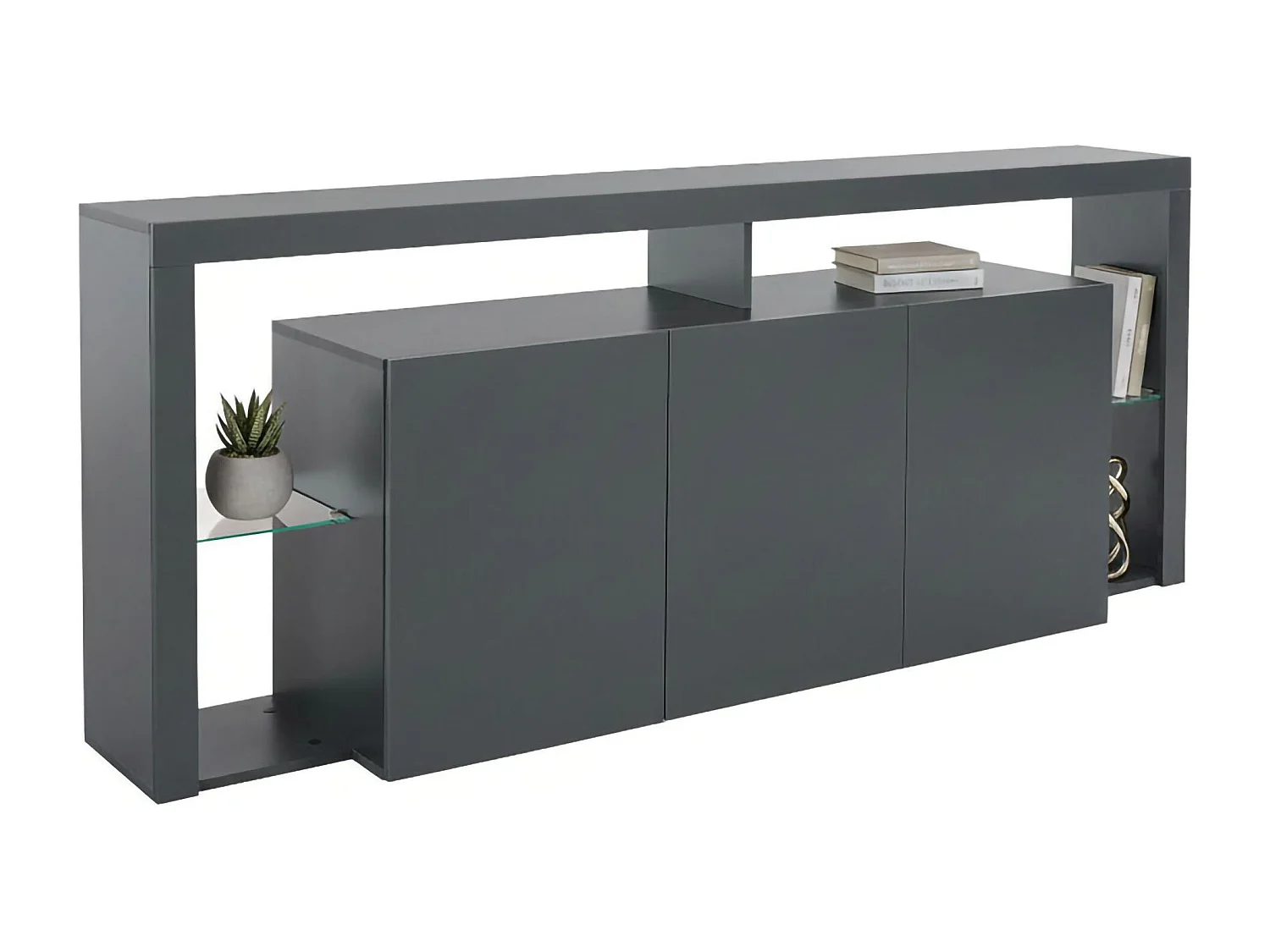Buffet Willer, Buffet de salon 3 portes, Buffet de salon, Buffet moderne, 100% Made in Italy, 200x40h80 cm, Anthracite
