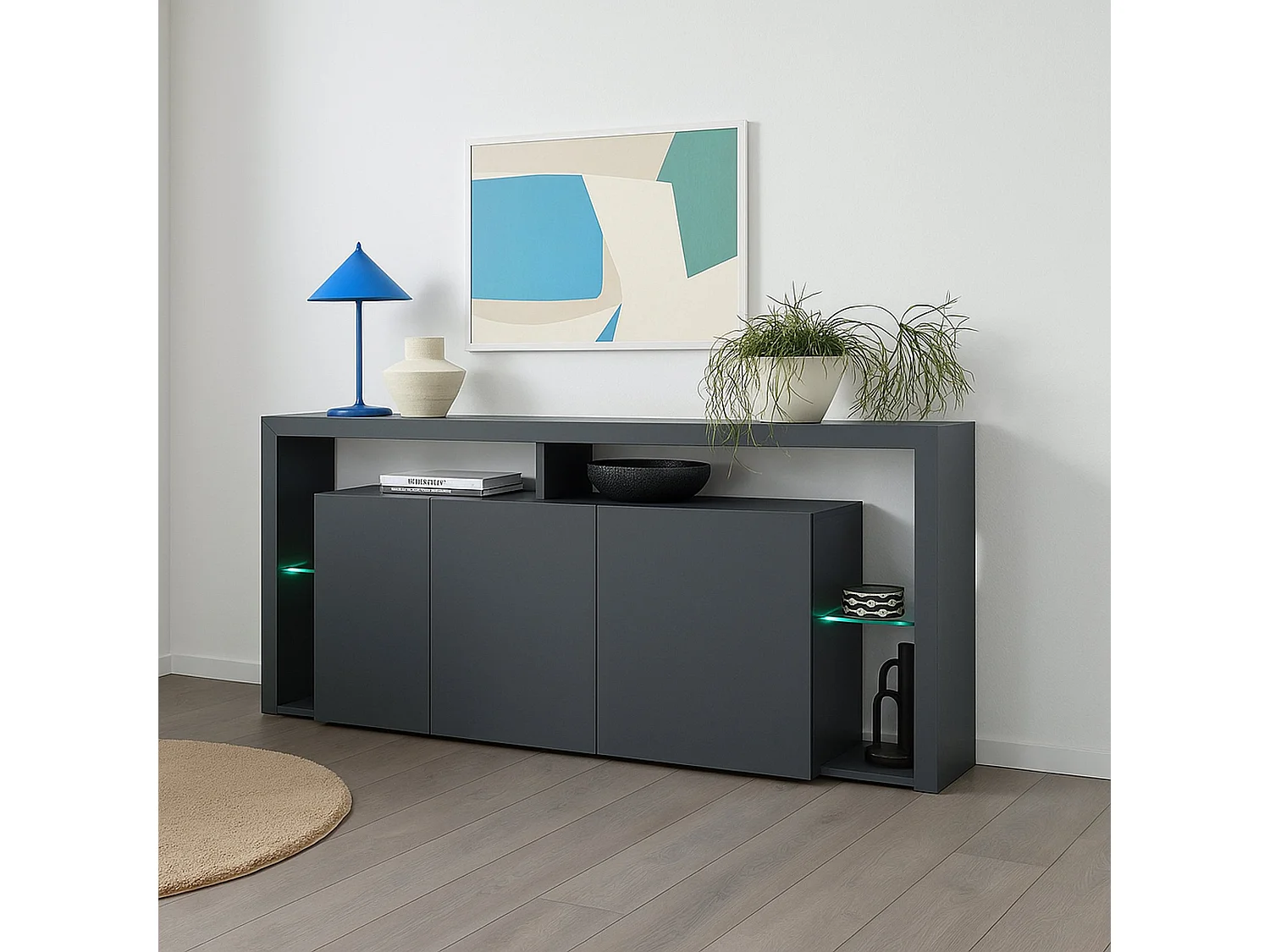 Aparador Ddariv, buffet de salón 3 puertas, Aparador de salón, Aparador moderno, 100% Made in Italy, 200x40h80 cm, Antracita