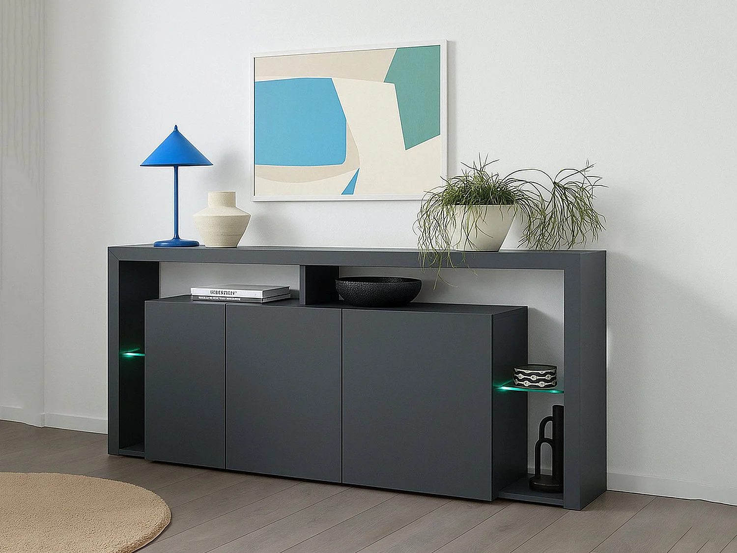 Buffet Willer, Buffet de salon 3 portes, Buffet de salon, Buffet moderne, 100% Made in Italy, 200x40h80 cm, Anthracite