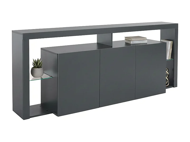 Kommode Ddariv, 3-türiges Wohnzimmer-Buffet, Wohnzimmer-Kommode, modernes Kommode, 100 % Made in Italy, 200 x 40 x 80 cm, Anthrazit