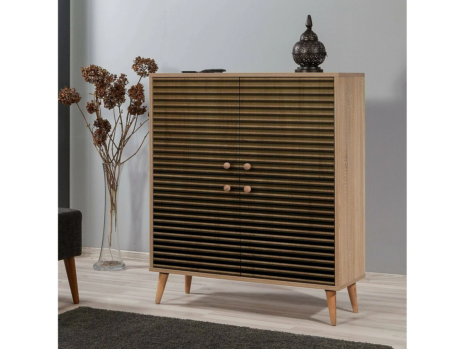 Dgiannin Dressoir, Woonkamer Buffet, Woonkamer, Keuken Pantry, 95x36h111 cm, Eiken