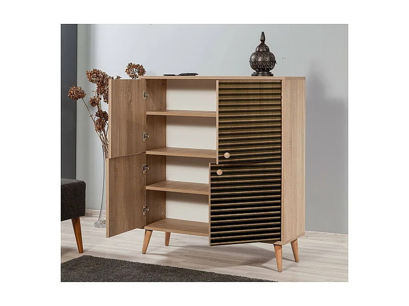 Dgiannin Dressoir, Woonkamer Buffet, Woonkamer, Keuken Pantry, 95x36h111 cm, Eiken