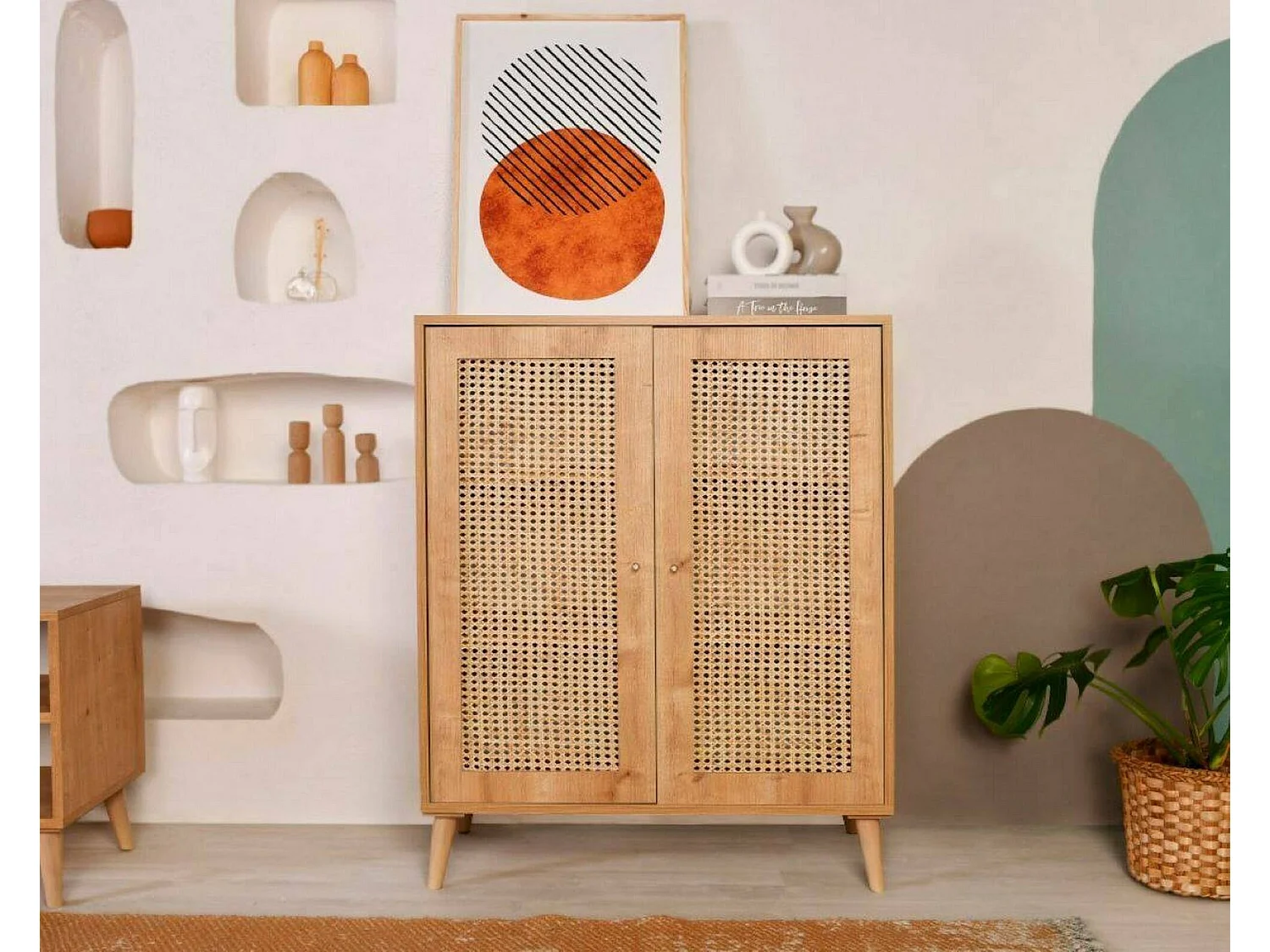 Kommode Dpicke, Wohnzimmerbuffet, Wohnzimmer-Sideboard, Moderne Küchen-Speisekammer, 90x40h110 cm, Eiche