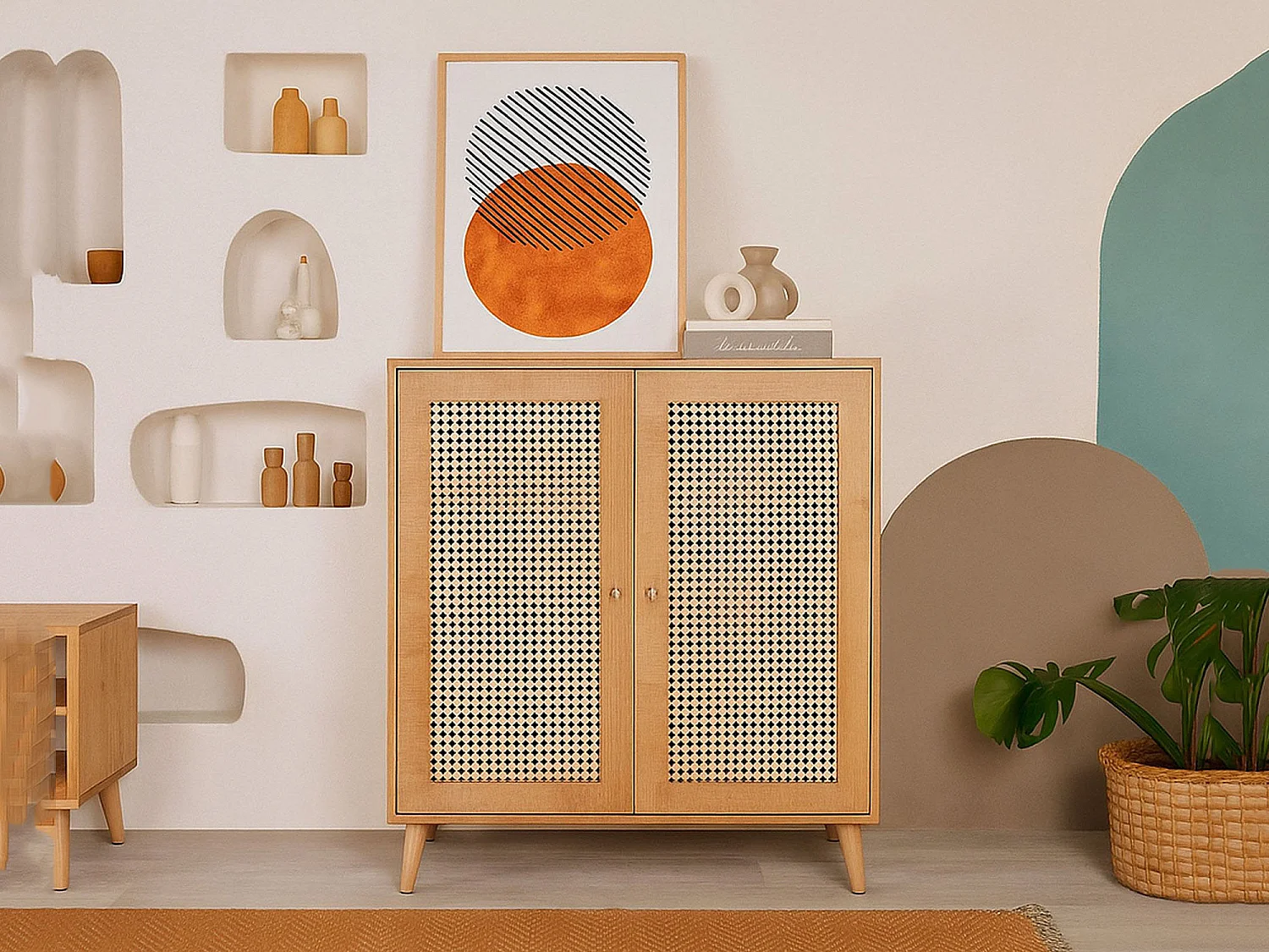 Buffet Selara, Buffet du salon, Commode de salon, Garde-manger de cuisine, 90x40h110 cm, Chêne
