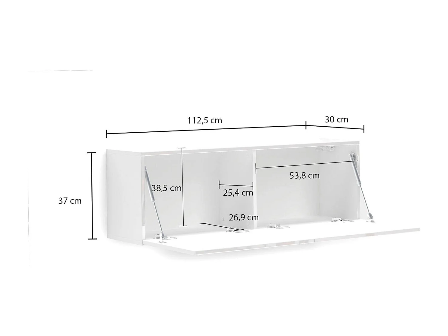 Armoire murale Worcester, Armoire suspendue, Etagère murale, Armoire auxiliaire multifonctionnelle, Made in Italy, 113x39h37 cm, Blanc brillant