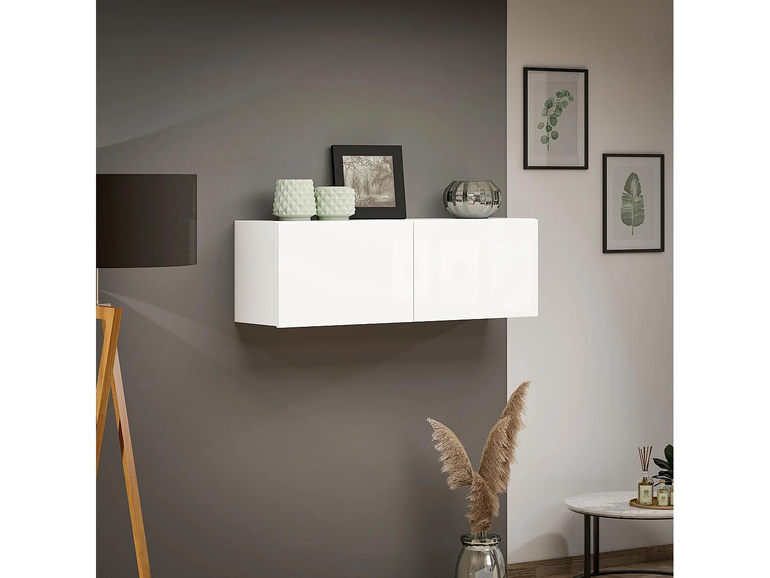 Armário de parede Dfarabegol, BraçoArmário suspenso, armário embutido, armário auxiliar multifuncional, Made in Italy, 113x39h37 cm, Branco brilhante