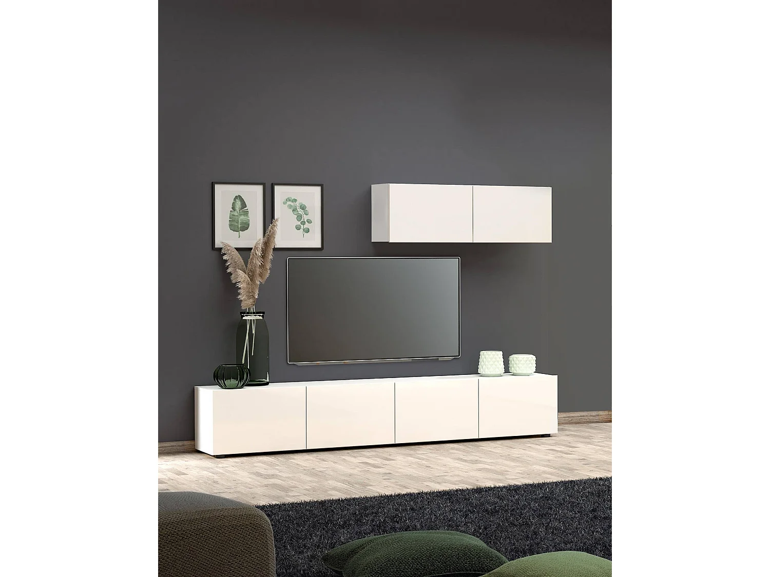 Armoire murale Worcester, Armoire suspendue, Etagère murale, Armoire auxiliaire multifonctionnelle, Made in Italy, 113x39h37 cm, Blanc brillant