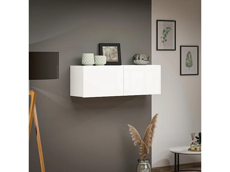 Mobile Pensile Ostrense, 2 Vani Made in Italy, 39x37h cm Bianco Lucido