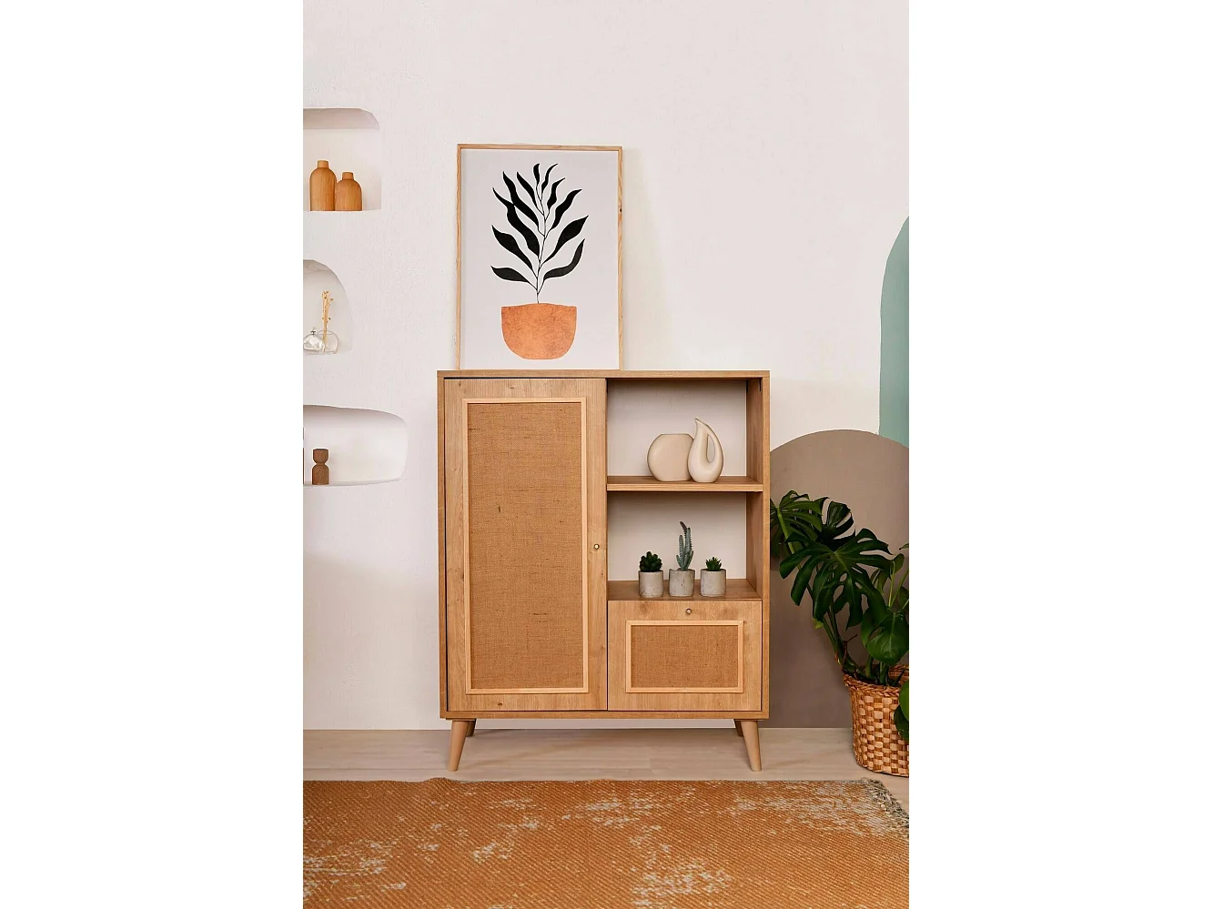 Dmora - Credenza Jingu, 90x40h110 cm, Quercia